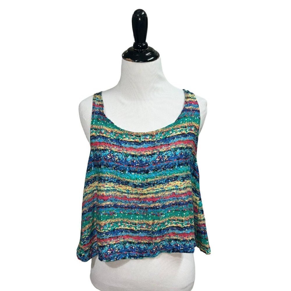 Pippa Lynn Women's S Small Cropped Tank Top Batik Loose Fit Multicolor